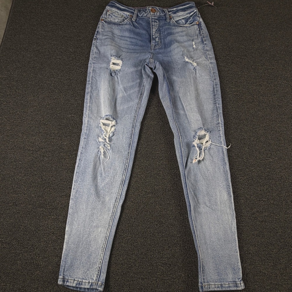 Edgely Jeans Womens 4 (28x29) High-Rise Mom Jean Blue Distressed EUC